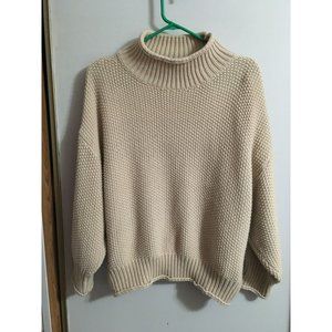 Miracle USA M/L Tan Knit Boho Casual Mock Neck Sweater